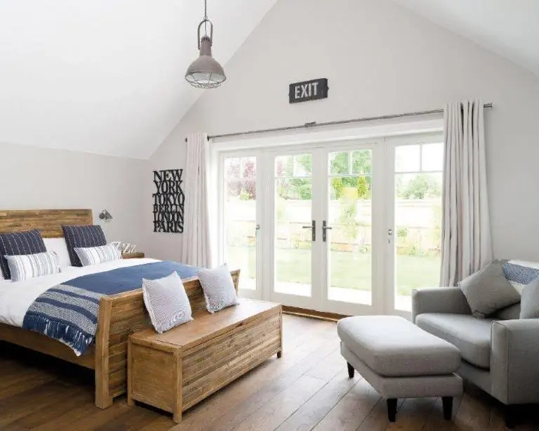 Bedroom with white French doors