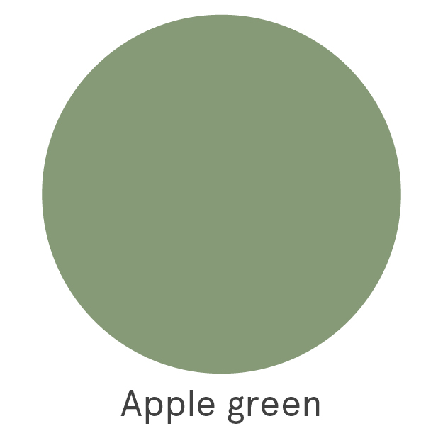 A solid, apple green circle on a white background with the text "Apple green" beneath it.
