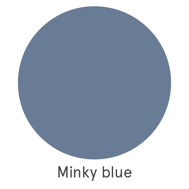 A solid, circular shape in a shade of blue labeled "Minky blue" centrally positioned on a white background.