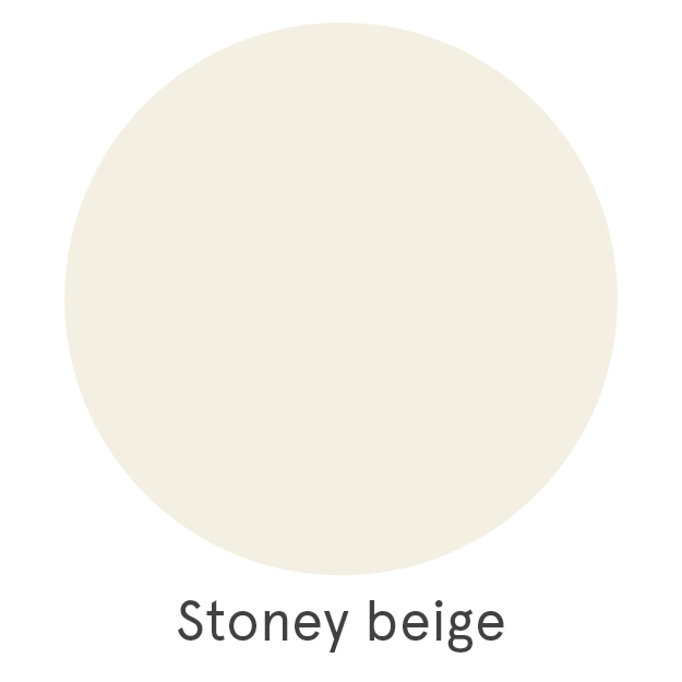 A beige-colored circle; labeled beneath with the text "Stoney beige," displayed on a plain white background.